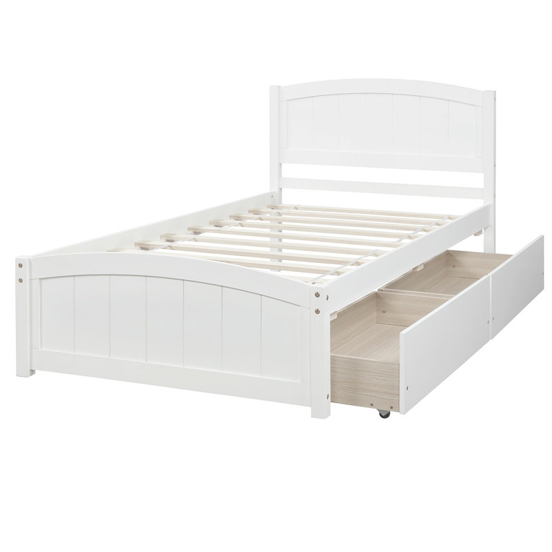 Lit simple avec deux tiroirs dans des cintres blancs - Bois massif pour une chambre à coucher organisée, Blanc