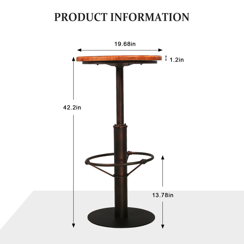 Ineson Pine Round Solid Wood Top Metal Base Dining Table, Brown, Copper