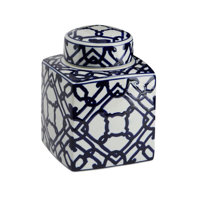 Decorative Square Ceramic Ginger Jar with Lid