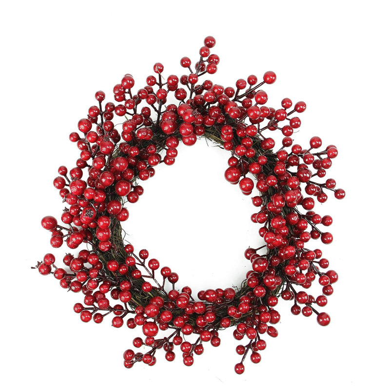 Couronne de Noël artificielle Crimson and Merlot Red Berries - non éclairée 16 pouces
