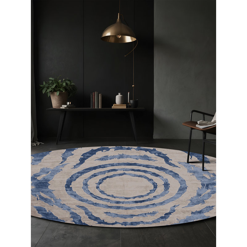 Tapis gris soyeux et moelleux, Rond 3 pi