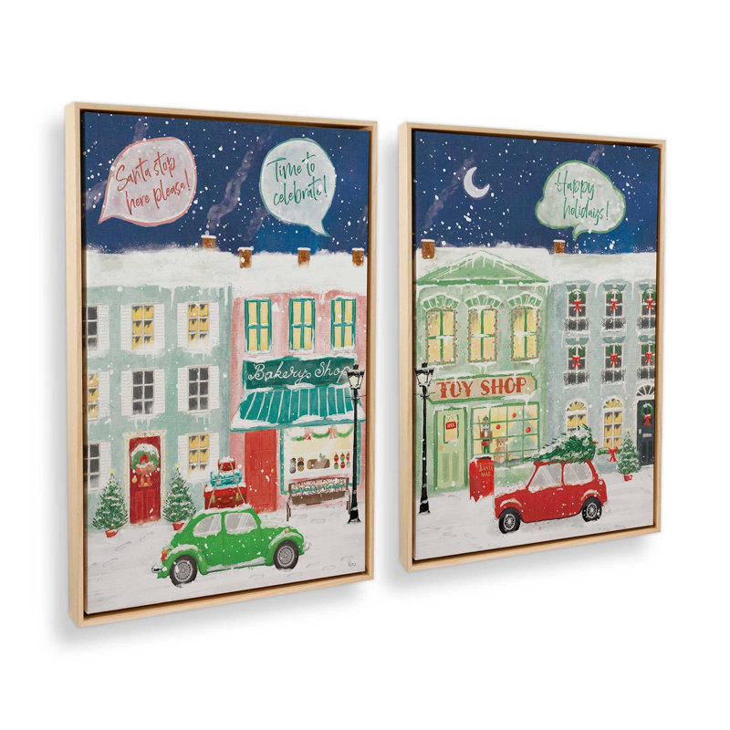 «Snowy Toy Shop Evening», ensemble de 2 impressions sur toile, H 13 po x l 18 po, Impression encadrée sans passe-partout