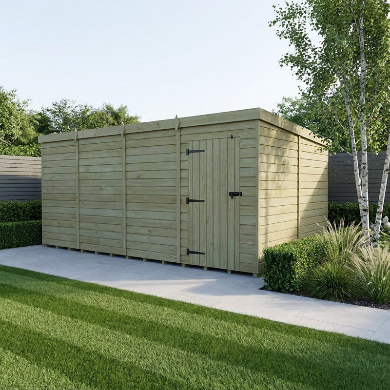 Total Sheds 16ft x 10ft Pent Garden Shed - Single Door - No Windows - Pressure Treated Timber - UK Manufactured