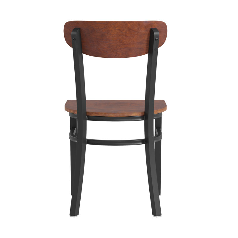Chaises de salle à manger commerciales en métal avec siège en bois et dossier Boomerang, Noyer