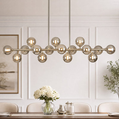 Lustre linéaire moderne en verre bullé à 56 lumières à intensité variable de 56 po Spoutnik
