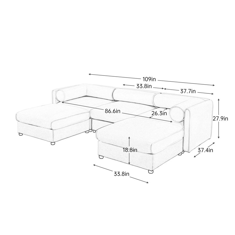 Elegant Chenille  Sofa with Storage Seat and Ottoman
