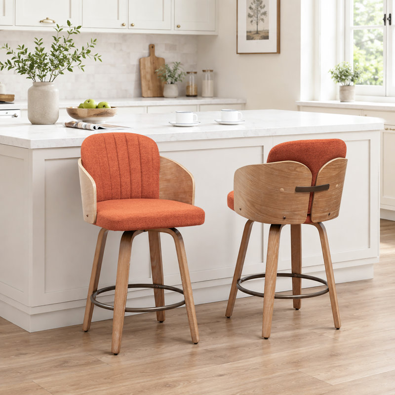Tabourets de bar pivotants en velours Ljubka, Rouille, Tabouret de comptoir (siège d'une hauteur de 25,3