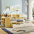 Wooden L-Shape Daybed With Seven Storage Cabinets And Two Storage Drawers, Multi-Functional Bed With Study Desk And Built-In Bookshelf-469274841