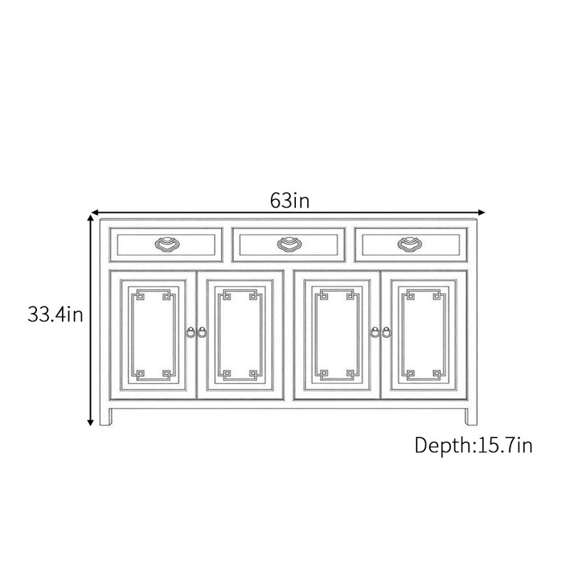 Buffet rétro de style chinois minimaliste, H 33,4 po x l 63 po x P 15,7 po, Noyer