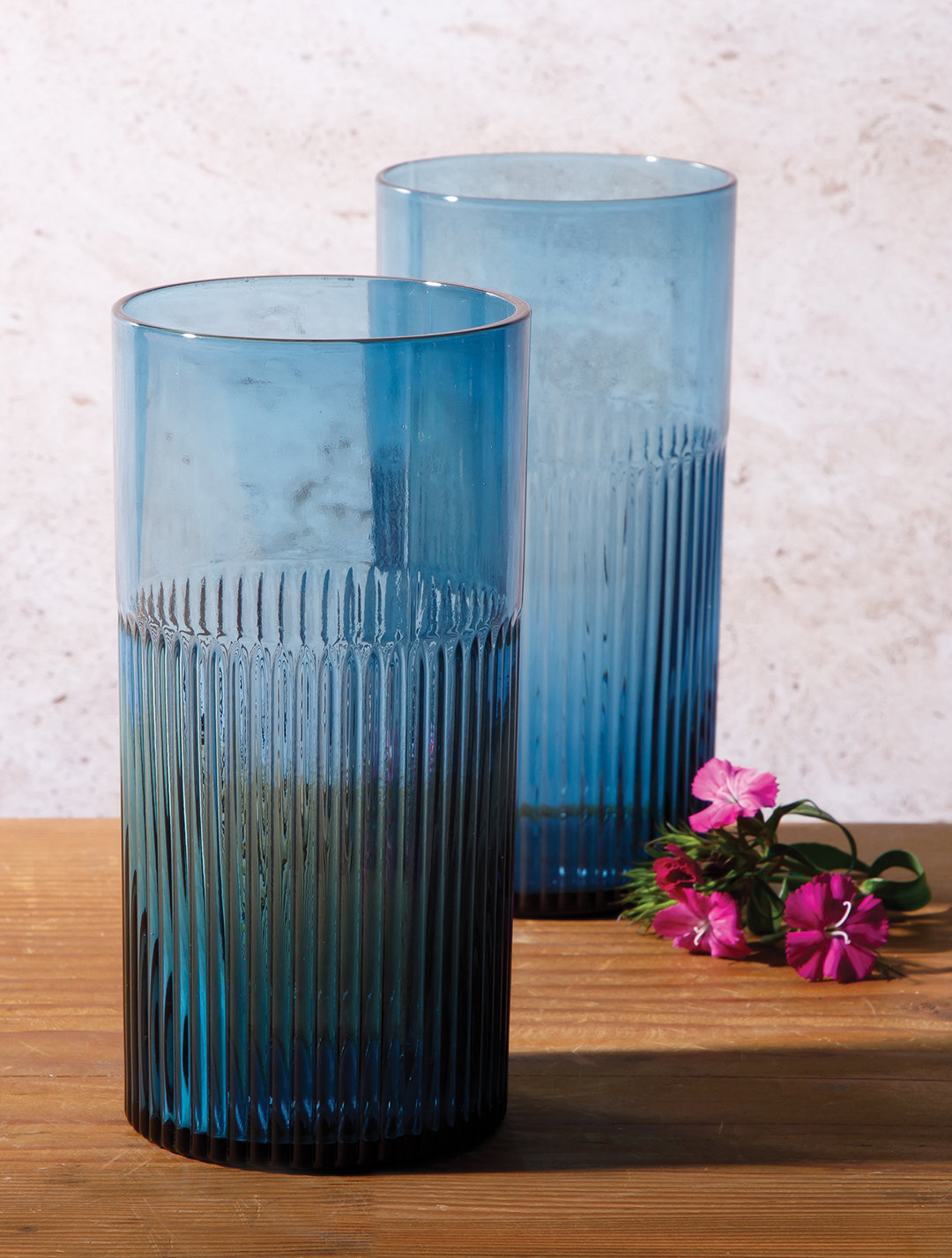Lyon Sky Ribbed Drinking Glass, Lapis Blue