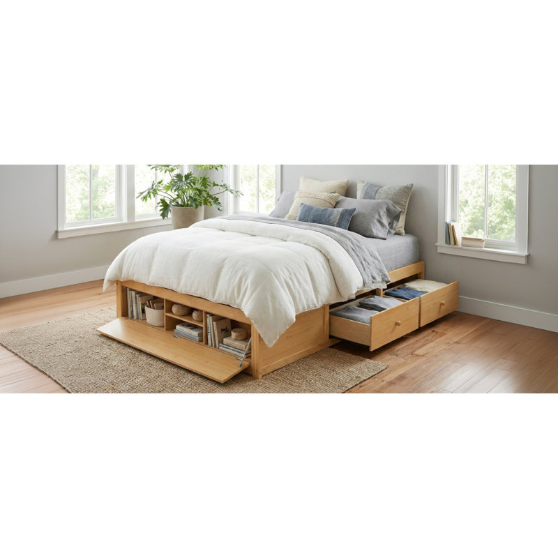 Lits modernes et peu encombrants avec rangement hydraulique, bois massif et bois aggloméré, style naturel pour la maison