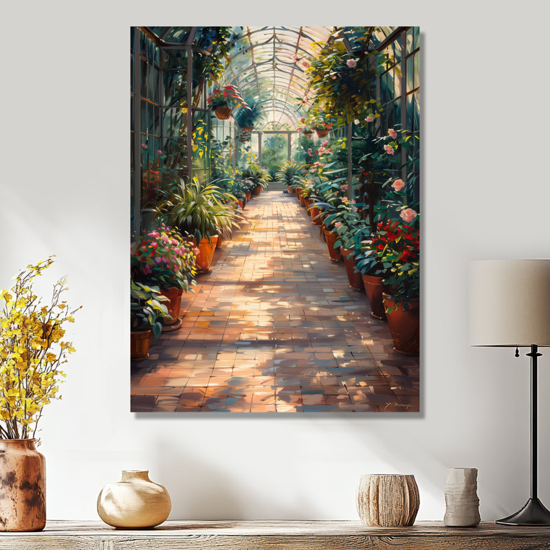 «Green Pink Glasshouse», art mural, Sans cadre, métal, H 34 po x l 44 po