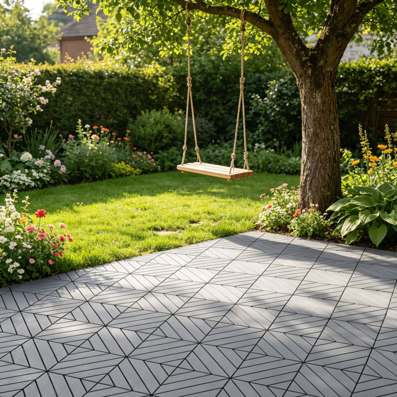 Carreaux de patio à emboîtement gris 12 po x 12 po - Imperméable pour jardin, terrasse de piscine, balcon, 44 pièces