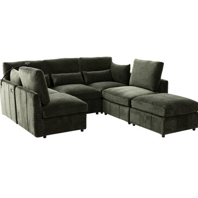 Canapé modulaire en U de 85,4 po avec support à deux ports, support pour téléphone et support ergonomique pour un espace de vie moderne, profondeur confortable, cadre confortable