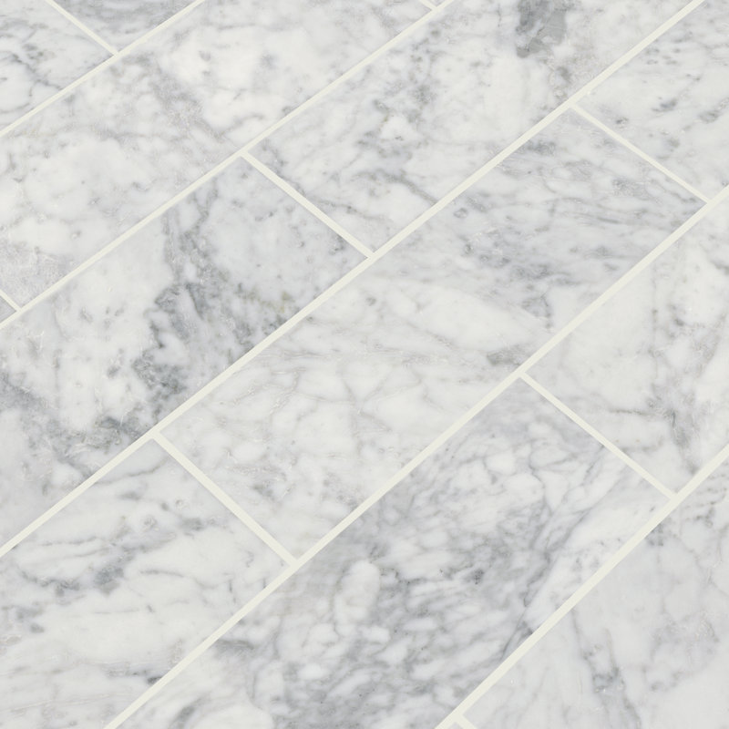 Carreau de sol et de mur en marbre poli Carrara blanc 4 po x 12 po