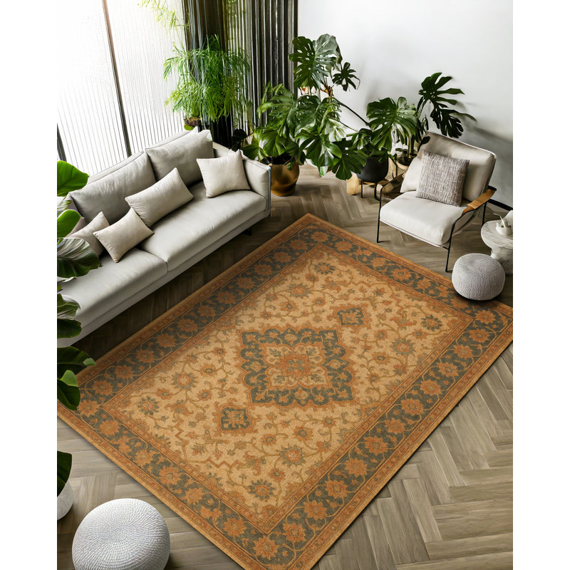 Zyana Collection Digital Print Cotton-Polyester Brick Brown Moroccan Rug, Square 5'3"