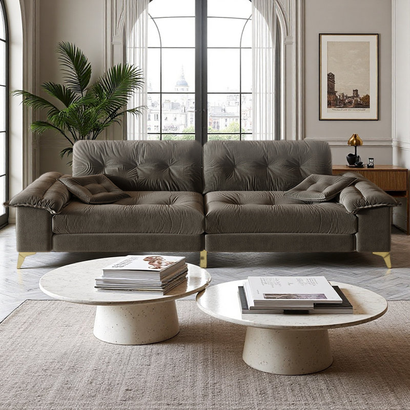 Canapé 104,7 po à 4 places avec chenille de qualité supérieure, accoudoirs amovibles, conception capitonnée haut de gamme et 2 coussins 104,7 po - Assemblage facile, gris foncé