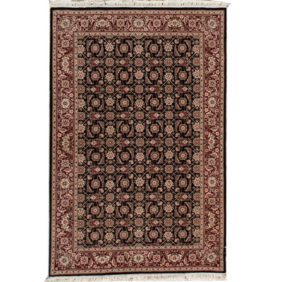 Tapis vert, rouge et crème noué à la main de haute qualité