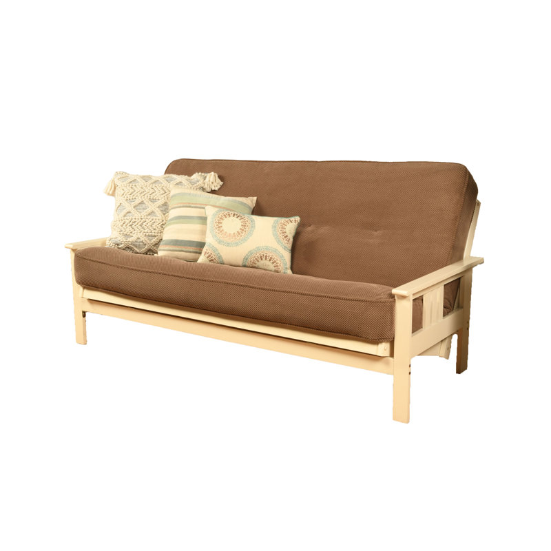 Johnte Full-Size Futon Frame and Full-Size Innerspring Mattress, À ressorts, Mocha marmont, Blanc antique