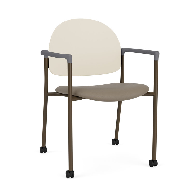 Chaise d'invité à chat avec roulettes, Bronze, Modena Farro / Sand Beige Poly