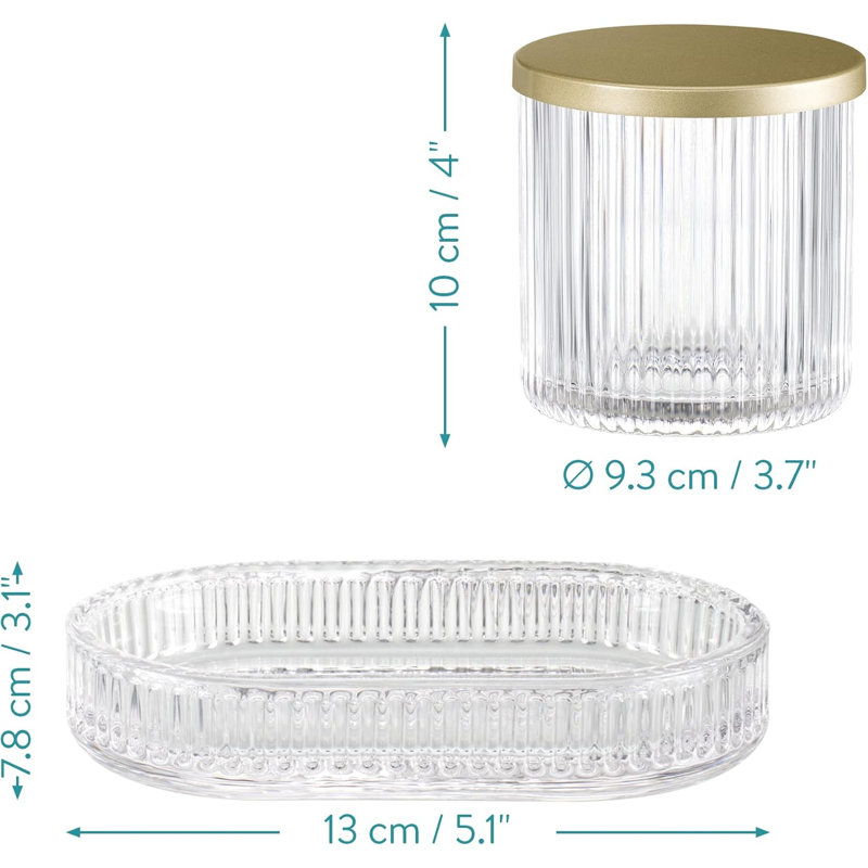 Bathroom Accessory Set, Clear/Metallic Gold