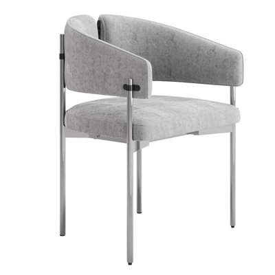 Chaises de salle à manger tonneau de luxe moderne avec accoudoirs, chaises d'appoint à dossier incurvé, revêtement gris et pieds en acier inoxydable argentés, idéales pour la salle à manger, le salon, la cuisine, ensemble de 1