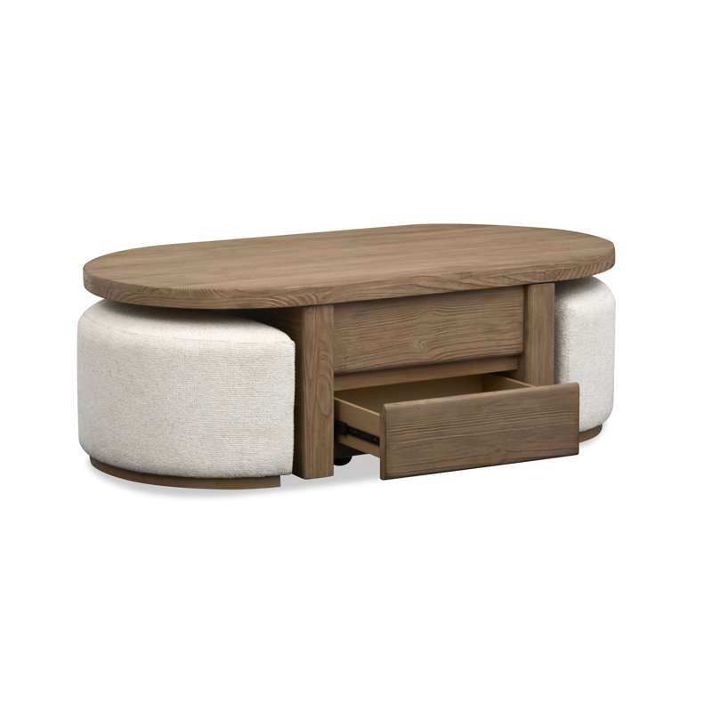 Heinemann Lift Top Storage Cocktail Table 2 Upholstered Stools With 2 End Table And Demilune Sofa Table