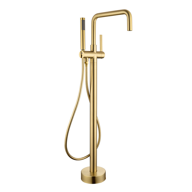 Rainlex Single Handle Floor Mounted Clawfoot Tub Faucet with Handheld Shower Freestanding Faucet, Brushed Gold