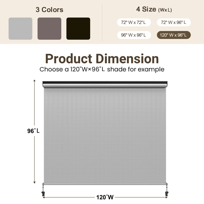 Store à enroulement extérieur sans cordon l 6 pi x L 8 pi, stores d'extérieur sans assemblage avec tissu amélioré 420 g / m², store à enroulement occultant 95% UV, abat-jour pour l'extérieur et l'intérieur (pas besoin de manivelle)