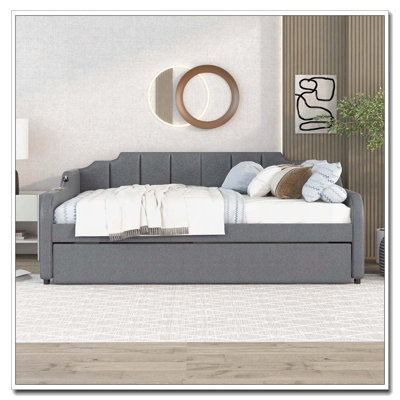 Upholstery Daybed with Trundle and USB Charging Design