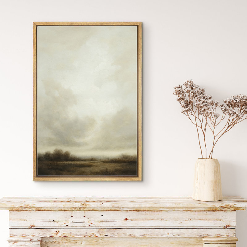 «Minimal Neutral Horizon Landscape with Soft Clouds», reproduction d'art sur toile encadrée, H 36 po x l 24 po x P 1,5 po