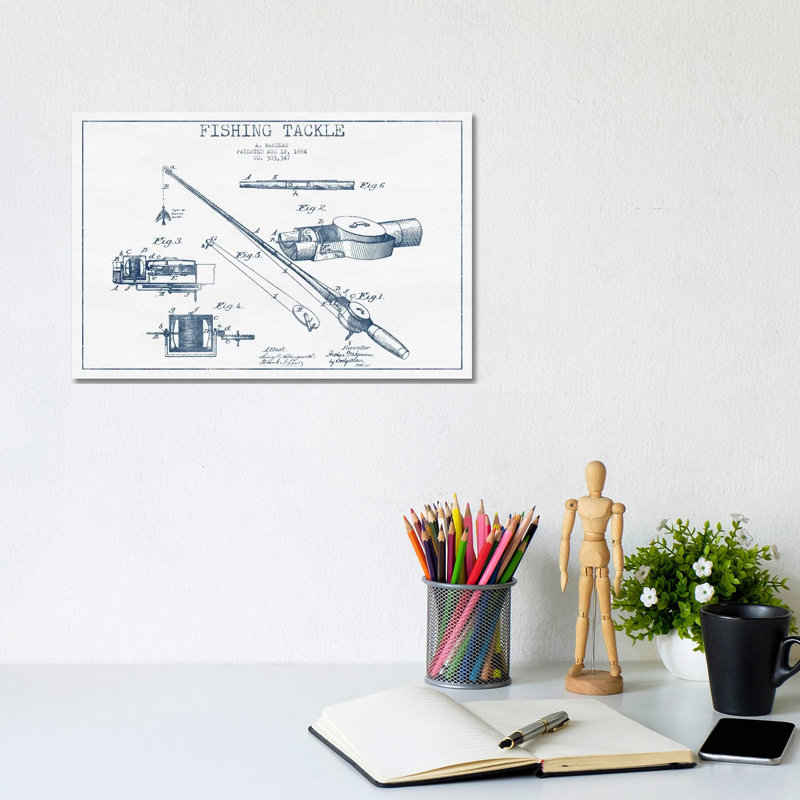 A. Wakeman Fishing Tackle Patent Sketch (Ink) by Aged Pixel - Wrapped Canvas Gallery-Wrapped Canvas Giclée