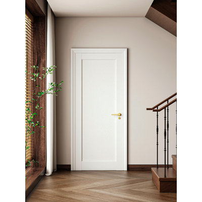 28"X80"1-Panel Shaker Style White Primed Interior Slab Door Pre-Assembled Interior Door For Pantry, Laundry, Closet As Prehung, Bypass, Pocket Door, Not Included Hardware
