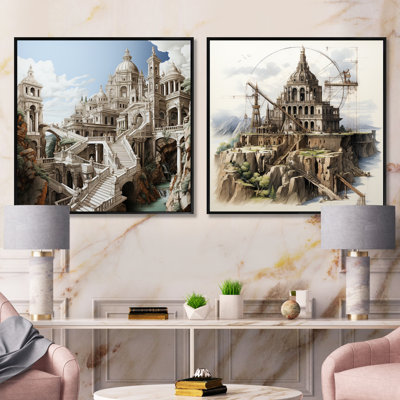 Dessin d'analytique d'un monument - ensemble de 2 collages carrés