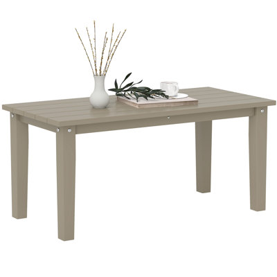 HDPE Outdoor Coffee Table, All-Weather Rectangle Patio Coffee Table, Plastic Outdoor Patio Table with Slatted Tabletop for Garden, Balcony, Backyard, Gray