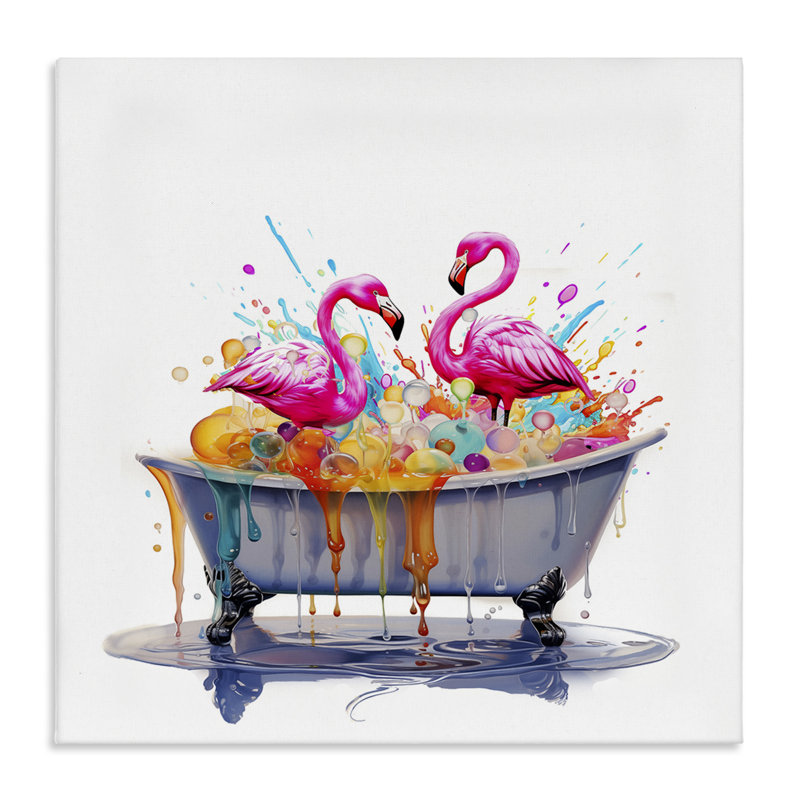 «Flamingo Bubble Bath», art mural sur toile par Mary Cunningham, H 36 po x l 36 po