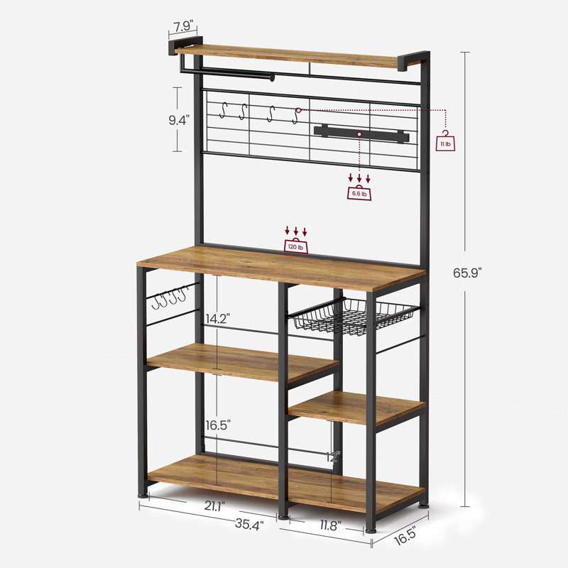 Étagère de boulanger standard en bois avec compatibilité micro-ondes de 35,4 po Paquin