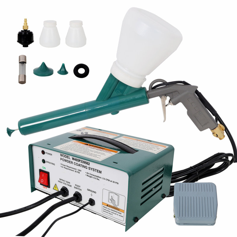 Système de revêtement en poudre électrostatique complet, 120 V / 60 HZ, ensemble de revêtement en poudre avec pistolet, interrupteur au pied, buses et tasses pour les projets domestiques et commerciaux