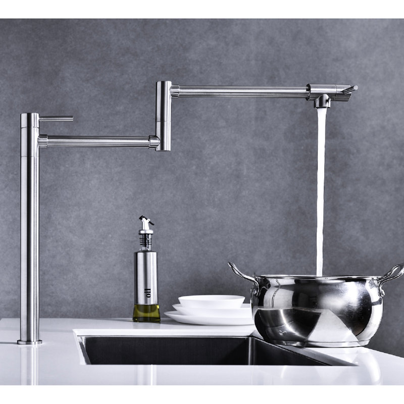 Brushed Nickel Extension Pot Filler Faucet, Double Handles For Accurate Water Release, Surface Protected Corrosion And Fingerprints, Smooth Silent Flow Aerator Quiet