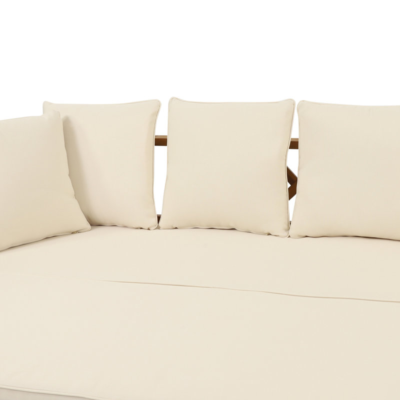 Canapé de patio avec coussins Kamita, Teck / beige, Teck