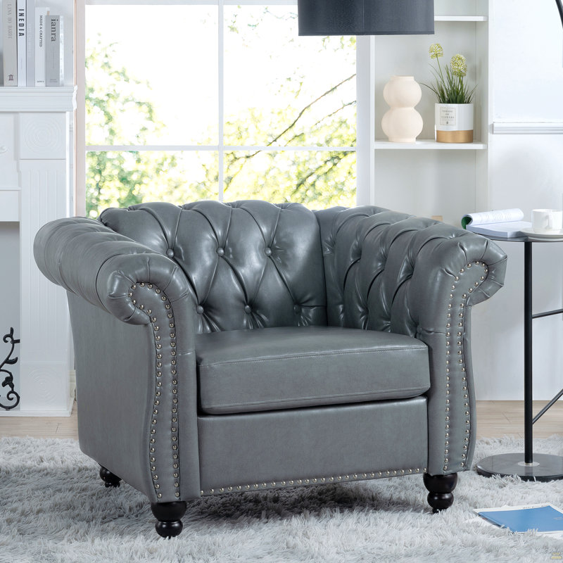 Sofa 1 place pour salon, Similicuir gris, Noir