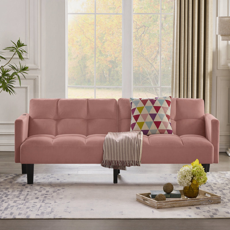 Velvet Futon Couch, Rose