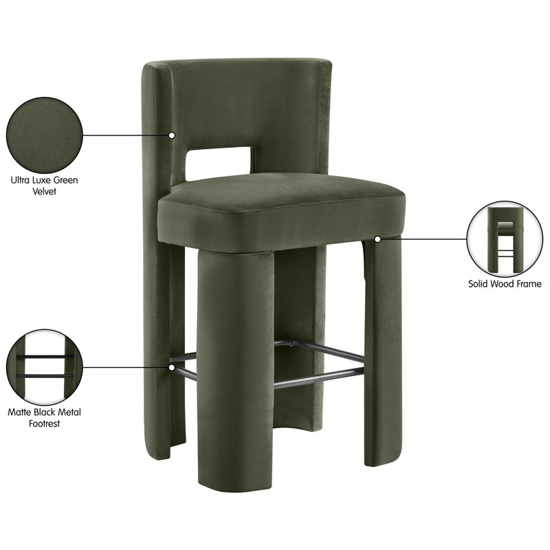 Tabouret de bar Zuno, Velours vert