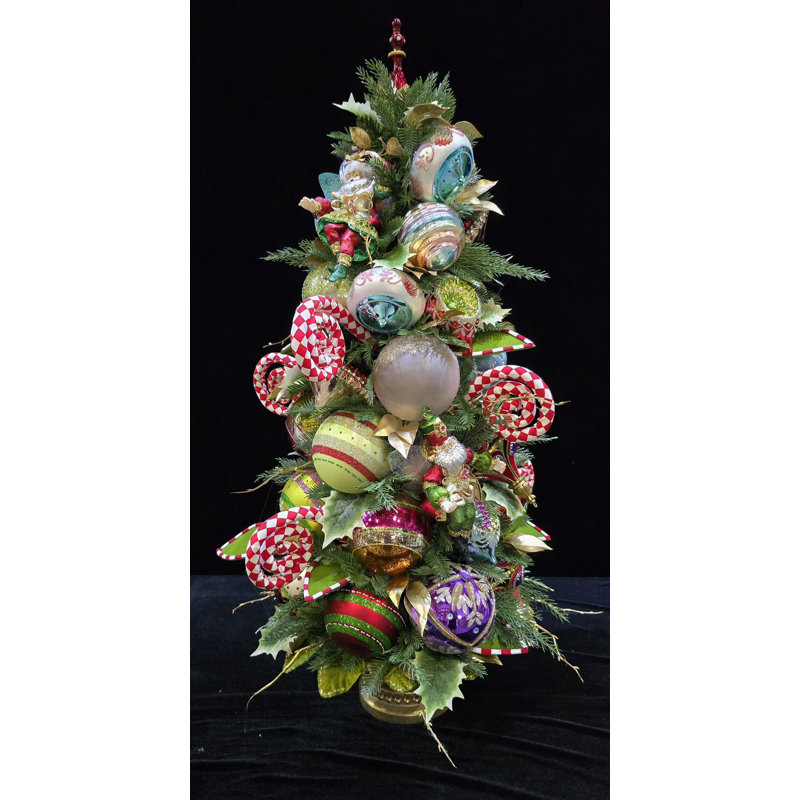 Novelty Glass Ornament Topiary In Gold Pedestal - 35 Inches