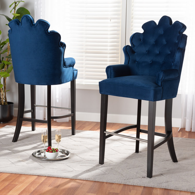 Berniece Upholstered Velvet Counter Stool, Blue