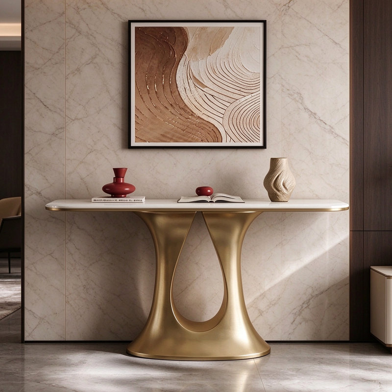 Marble Top Console Table, H 33,5 po x l 47,2 po x P 13,8 po