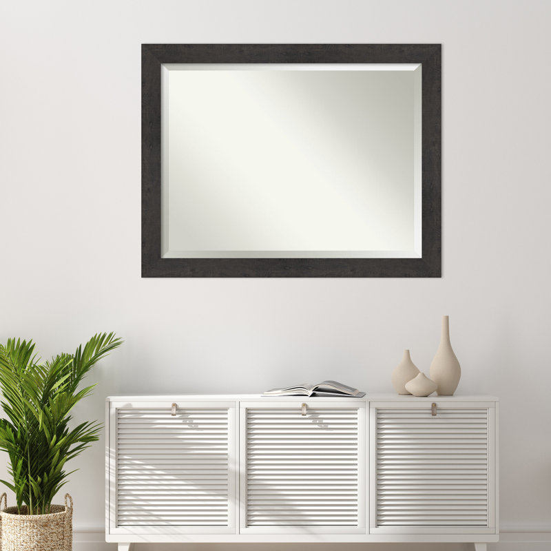 Akhia Narrow Beveled Wall Mirror, 35" x 45", Rustic Plank Espresso