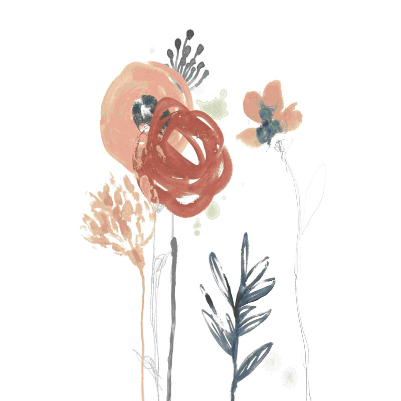 Rosé et bleu marine floral I, H 18 po x l 12 po