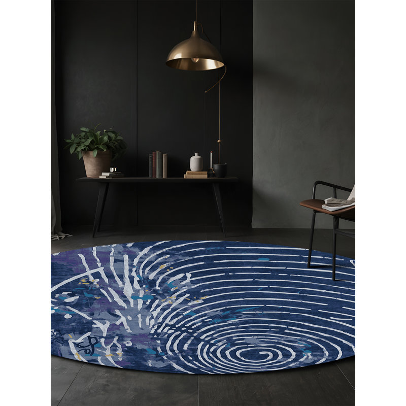 Machine Washable Blue Area Rug, Round 7'