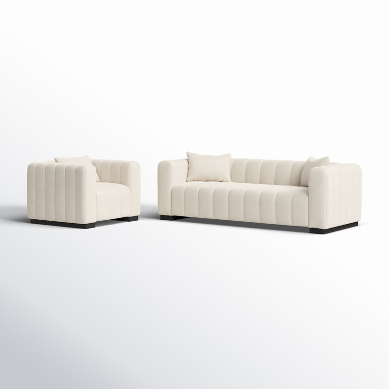 Ensemble de salon en velours 2 pièces Gathney, Beige